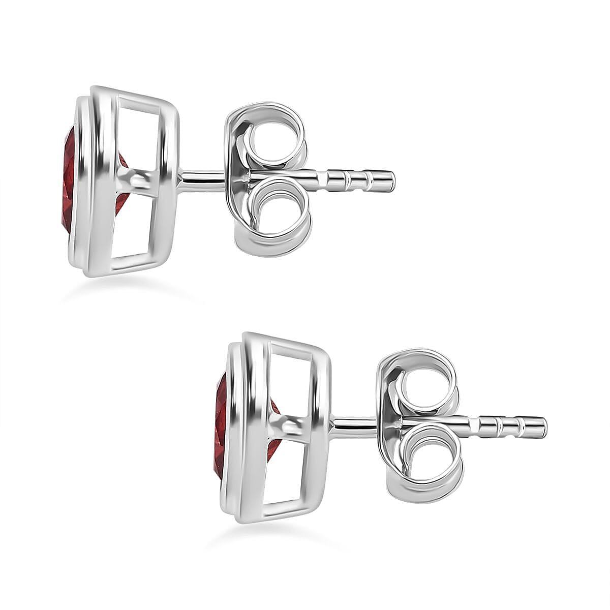 Red Garnet Stud Solitaire Earrings with Push Back in Sterling Silver 1.71 Ct.
