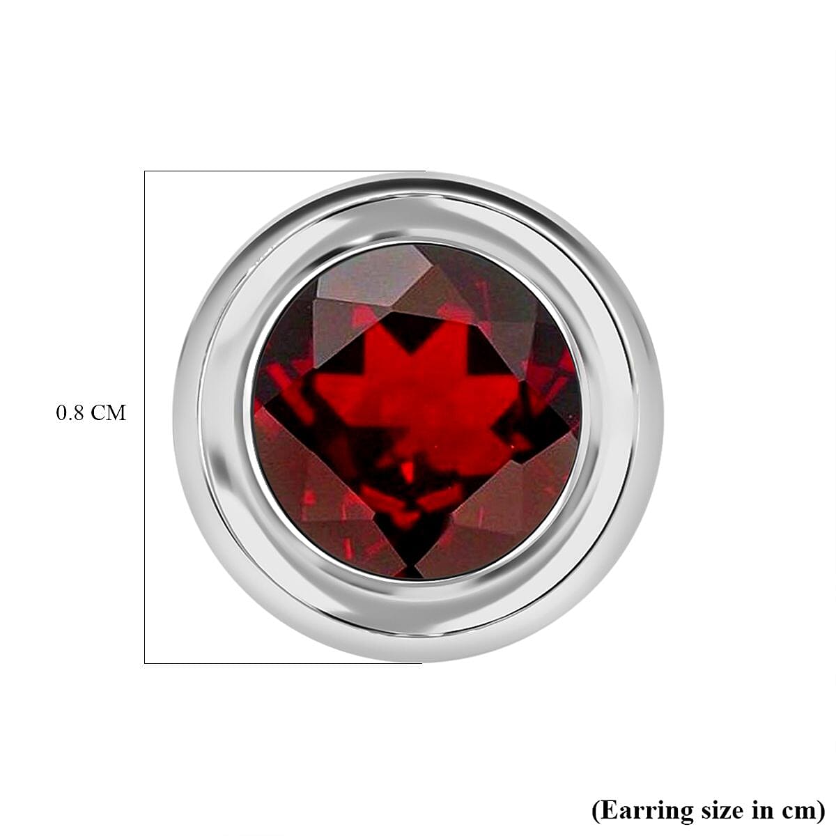 Red Garnet Stud Solitaire Earrings with Push Back in Sterling Silver 1.71 Ct.