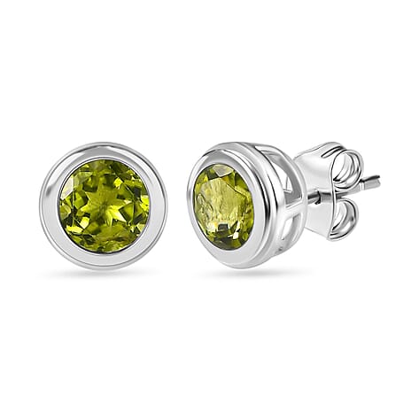 Hebei Peridot Stud Earrings with Push Back in Sterling Silver 1.75 Ct.