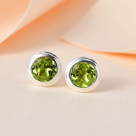 Hebei Peridot Stud Earrings with Push Back in Sterling Silver 1.75 Ct.