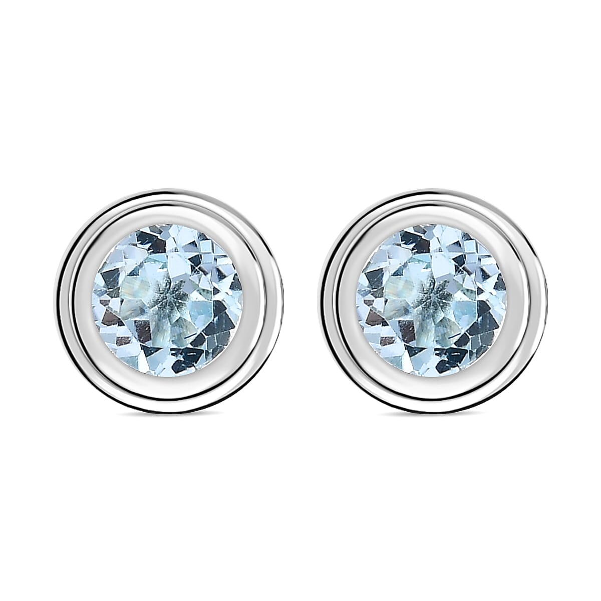 Skyblue Topaz Stud Solitaire Earrings with Push Back in Sterling Silver 2.07 Ct. Skyblue Topaz Stud Solitaire Earrings with Push Back in Sterling Silver 2.07 Ct.