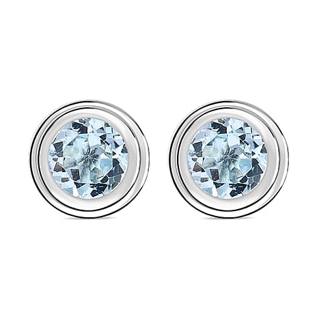 Skyblue Topaz Stud Solitaire Earrings with Push Back in Sterling Silver 2.07 Ct.
