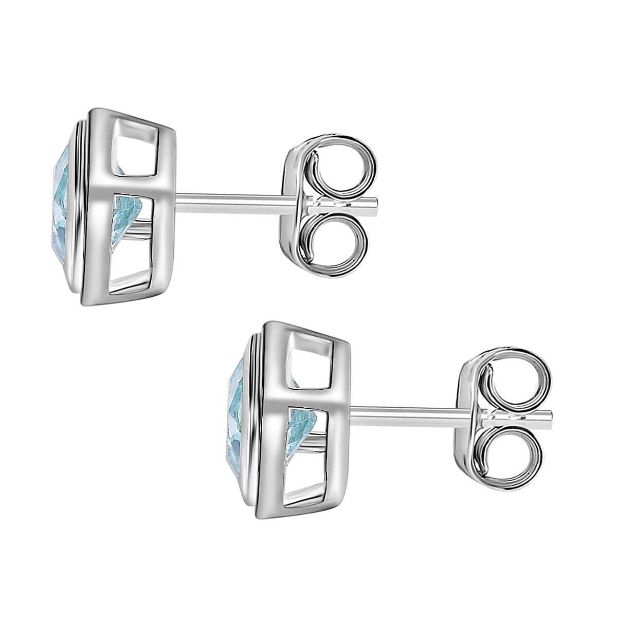 Skyblue Topaz Stud Solitaire Earrings with Push Back in Sterling Silver 2.07 Ct. Skyblue Topaz Stud Solitaire Earrings with Push Back in Sterling Silver 2.07 Ct.