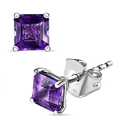 Red Garnet Solitaire Stud Earrings in Platinum Overlay Sterling Silver 1.83 Ct