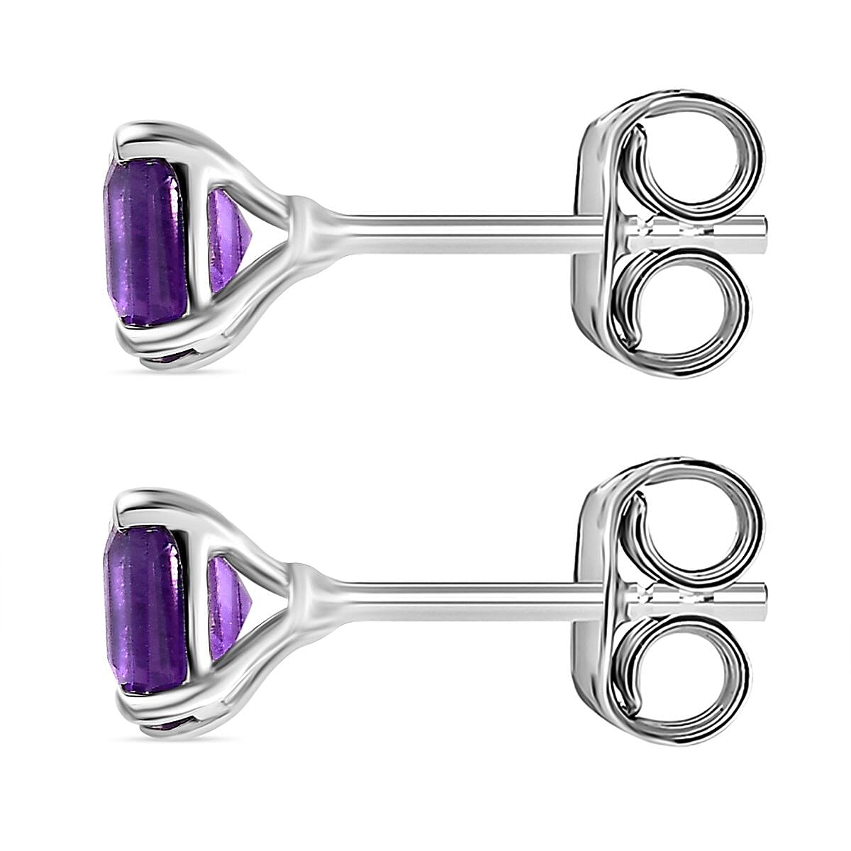Amethyst Solitaire Stud Earrings with Push Back in Platinum Overlay Sterling Silver 1.38 Ct