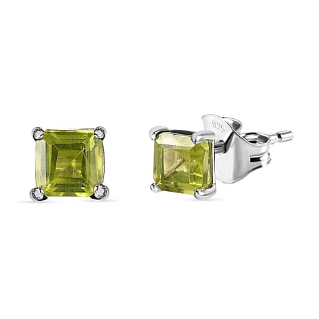 Hebei Peridot Solitaire Stud Earrings in Platinum Overlay Sterling Silver 1.33 Ct