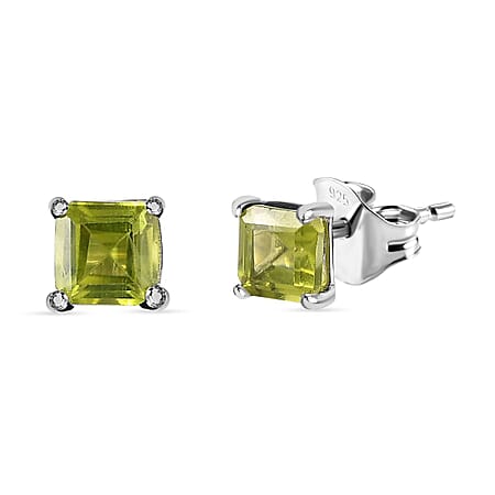 Hebei Peridot Solitaire Stud Earrings in Platinum Overlay Sterling Silver 1.33 Ct Hebei Peridot Solitaire Stud Earrings in Platinum Overlay Sterling Silver 1.33 Ct
