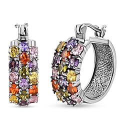 Green Cubic Zirconia Half Hoop Earring Stainless Steel 4.80 ct 7.552 Ct.