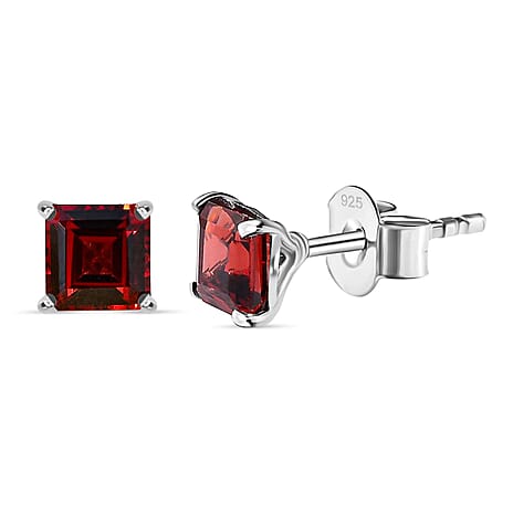 Red Garnet Solitaire Stud Earrings in Platinum Overlay Sterling Silver 1.83 Ct Red Garnet Solitaire Stud Earrings in Platinum Overlay Sterling Silver 1.83 Ct