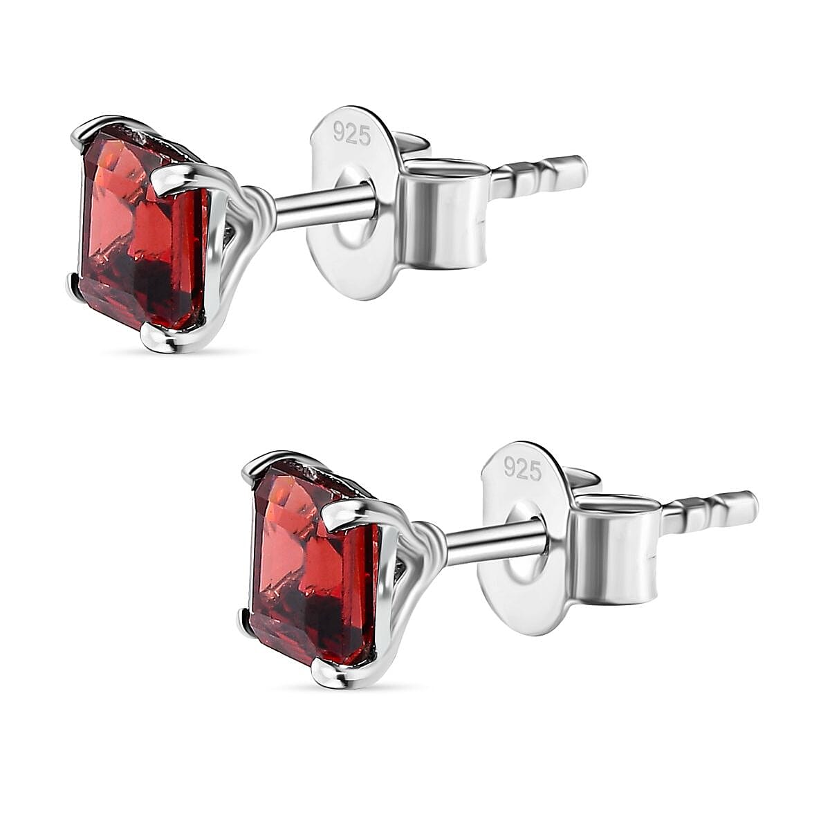 Red Garnet Solitaire Stud Earrings in Platinum Overlay Sterling Silver 1.83 Ct