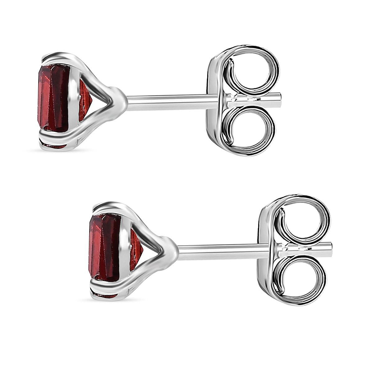 Red Garnet Solitaire Stud Earrings in Platinum Overlay Sterling Silver 1.83 Ct