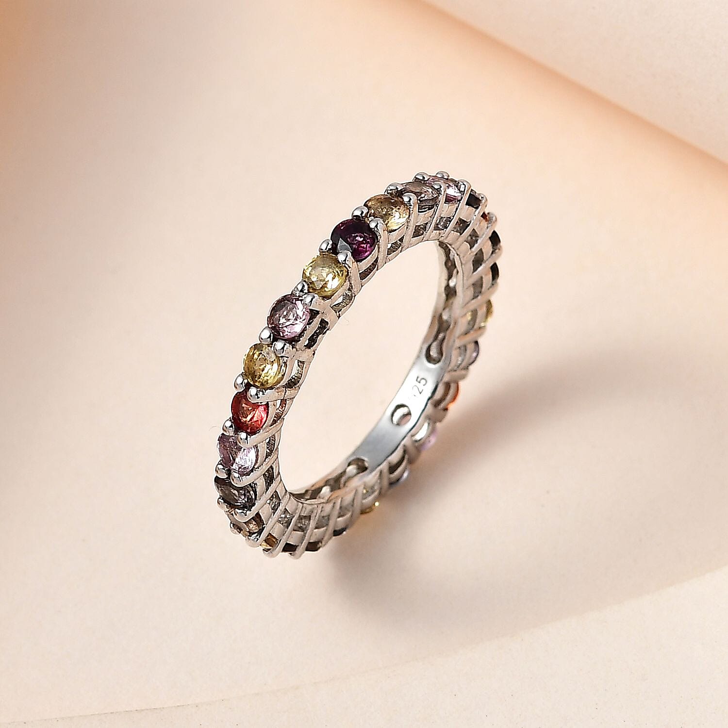 Multi Sapphire Band Ring in Platinum Overlay Sterling Silver 2.30 Ct