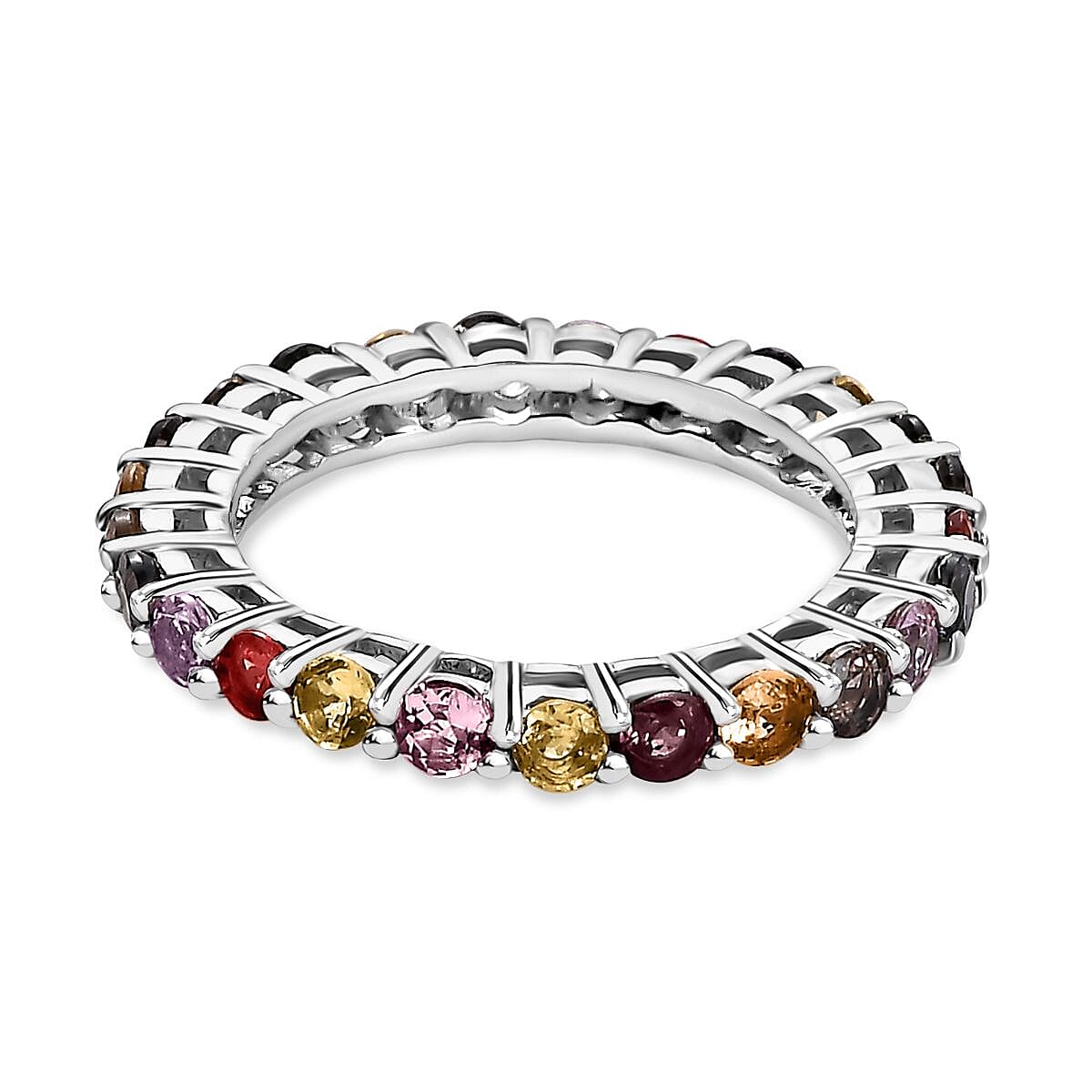 Multi Sapphire Band Ring in Platinum Overlay Sterling Silver 2.30 Ct
