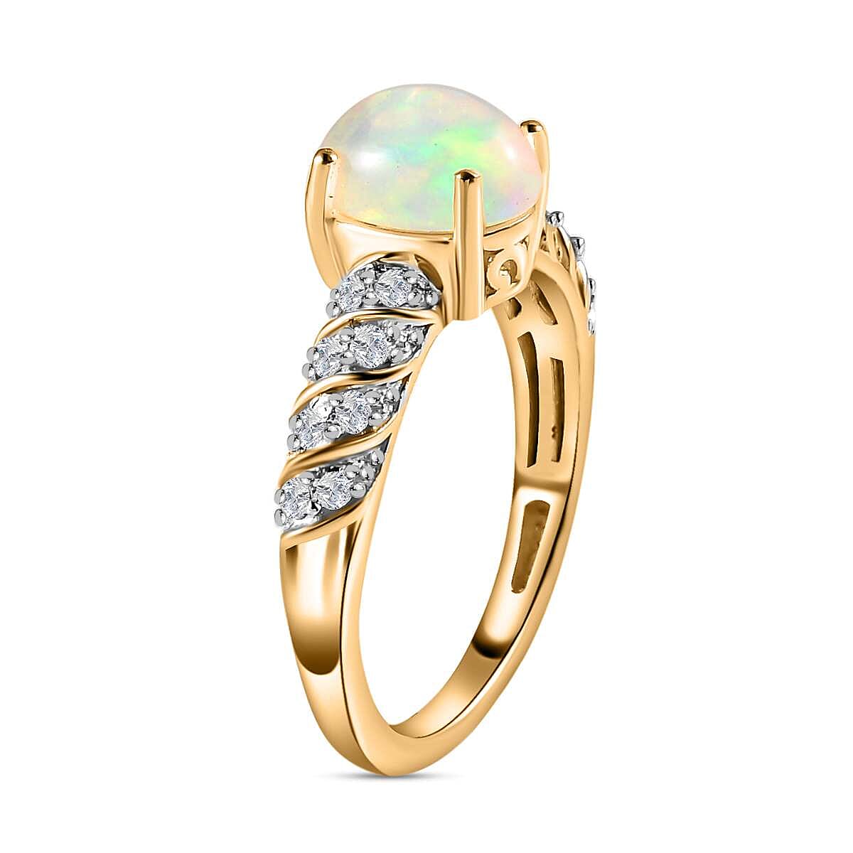 Ethiopian Welo Opal and Natural Zircon Ring in 18K Yellow Gold Vermeil Plated Sterling Silver 1.14 Ct.