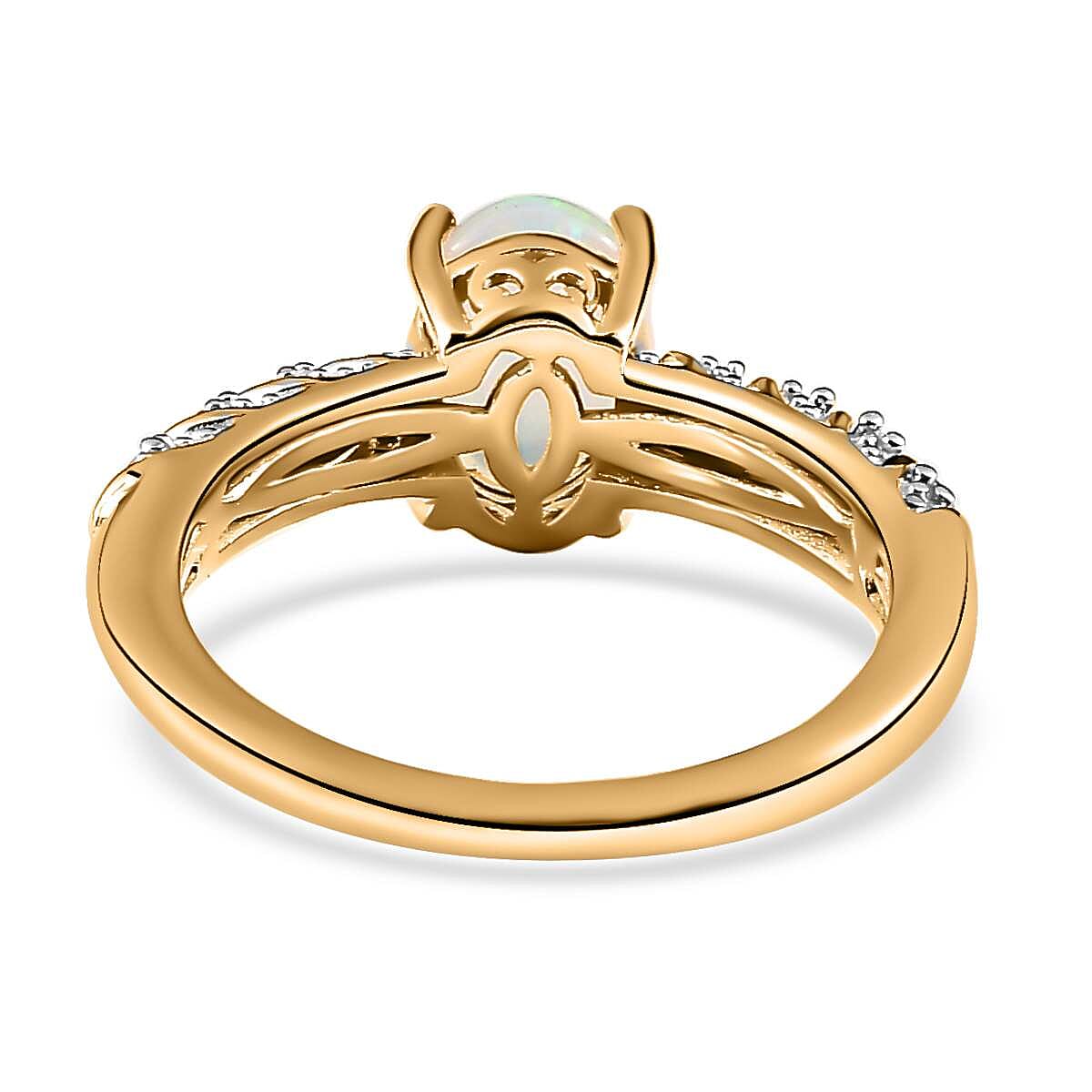Ethiopian Welo Opal and Natural Zircon Ring in 18K Yellow Gold Vermeil Plated Sterling Silver 1.14 Ct.