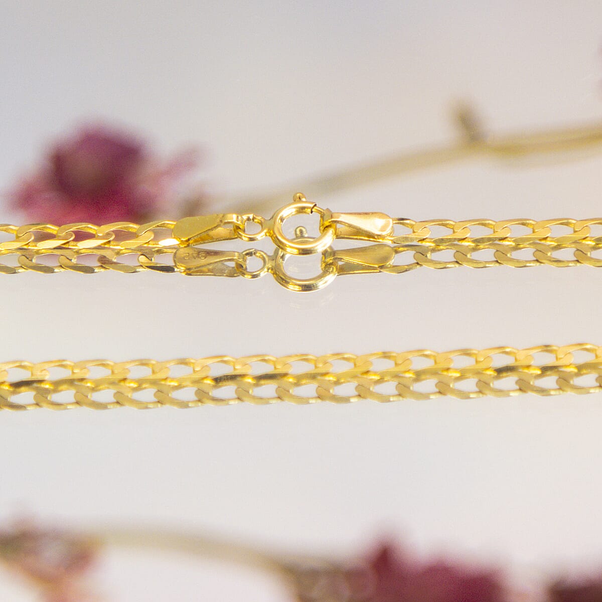 9K Yellow Gold Flat Curb Chain With Spring Ring Clasp (Size - 16)