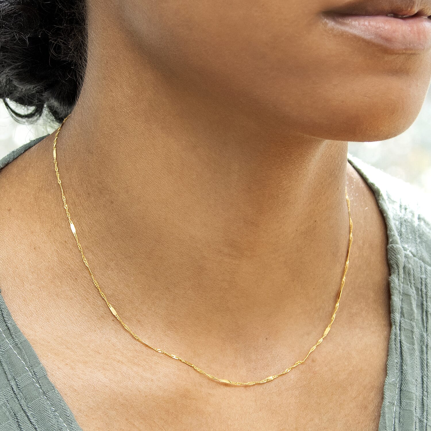 9K Yellow Gold Twist Bar Curb Chain With Spring Ring Clasp (Size - 16)