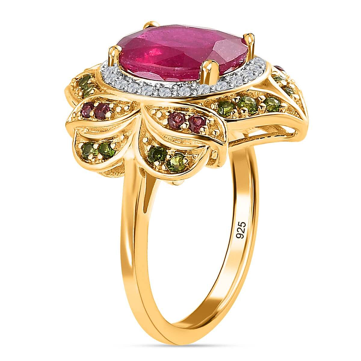 Designer Inspired African Ruby and Multi Gemstone Ring in 18K Gold Vermeil Sterling Silver 6.00 Ct