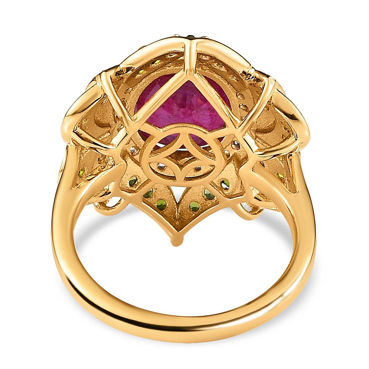 Designer Inspired African Ruby and Multi Gemstone Ring in 18K Gold Vermeil Sterling Silver 6.00 Ct