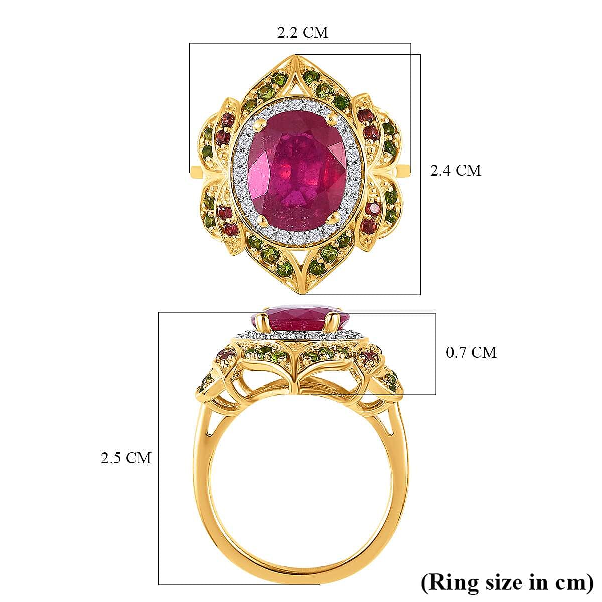 Designer Inspired African Ruby and Multi Gemstone Ring in 18K Gold Vermeil Sterling Silver 6.00 Ct