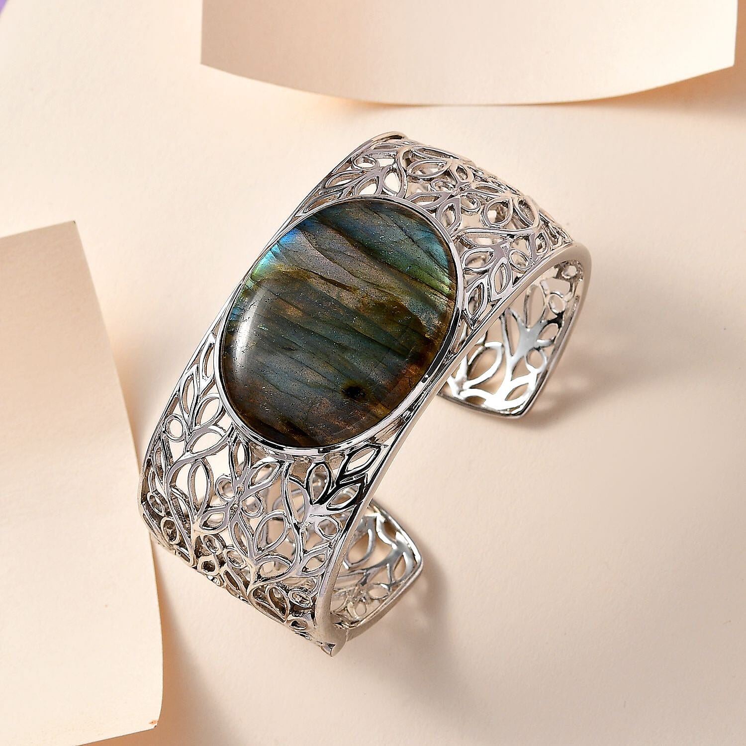 One Time Deal- Labradorite Solitaire Bangle (Size 7.5)  68.11 Ct.