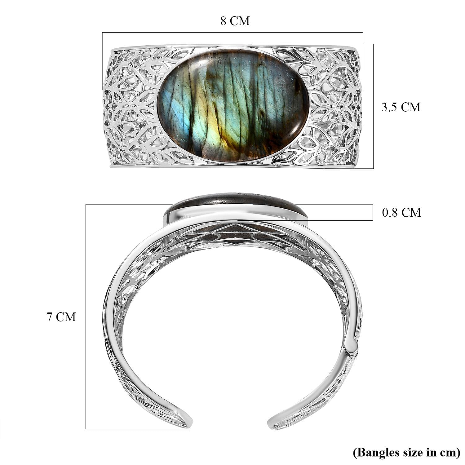 One Time Deal- Labradorite Solitaire Bangle (Size 7.5)  68.11 Ct.
