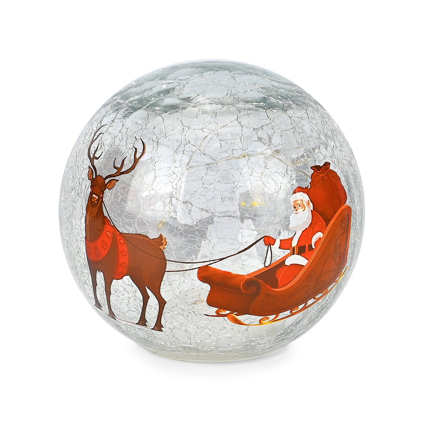  Cracked Glass Sphere Table Lamp with Santa Claus & Sleigh Pattern (Size 15x15x14 Cm) - Multi