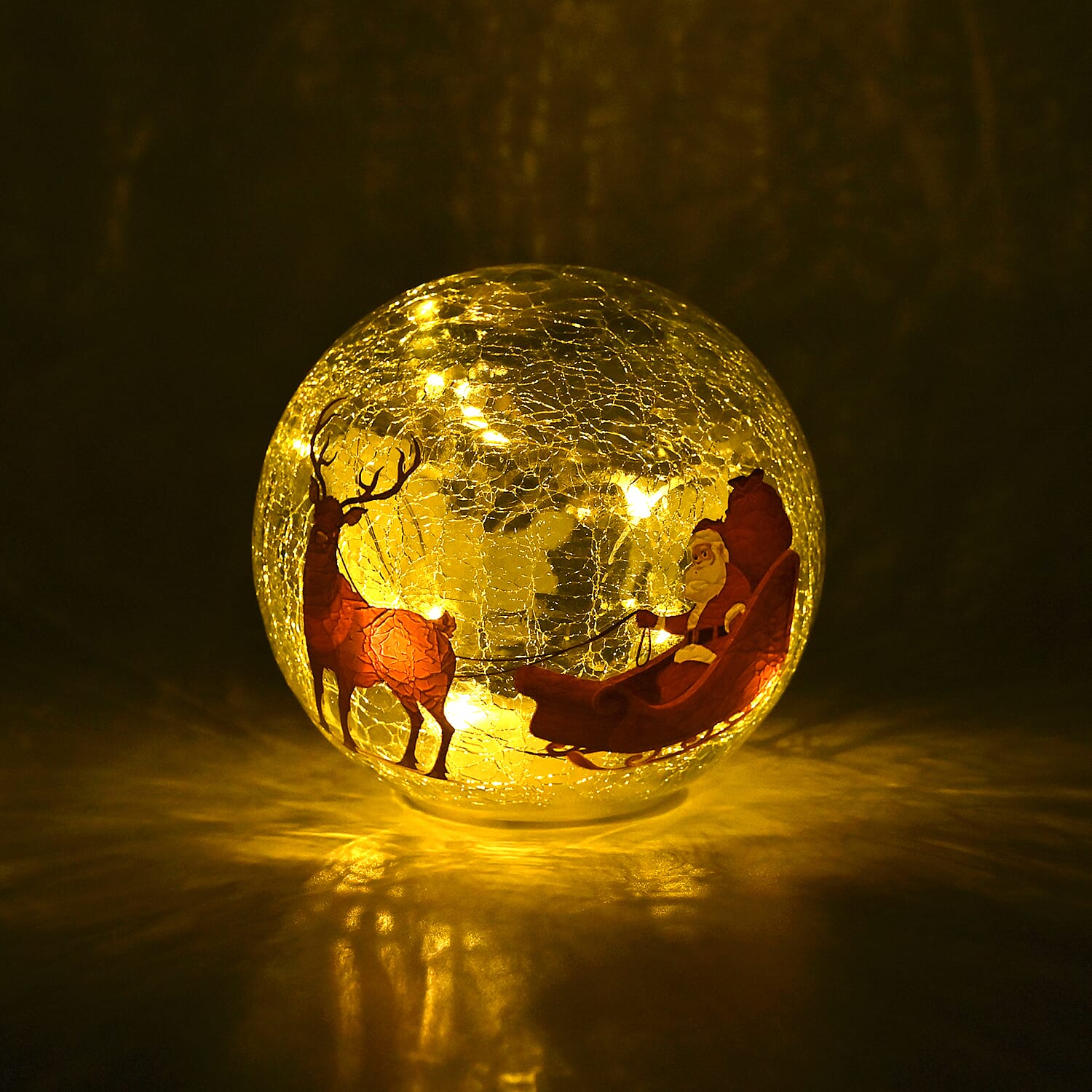  Cracked Glass Sphere Table Lamp with Santa Claus & Sleigh Pattern (Size 15x15x14 Cm) - Multi