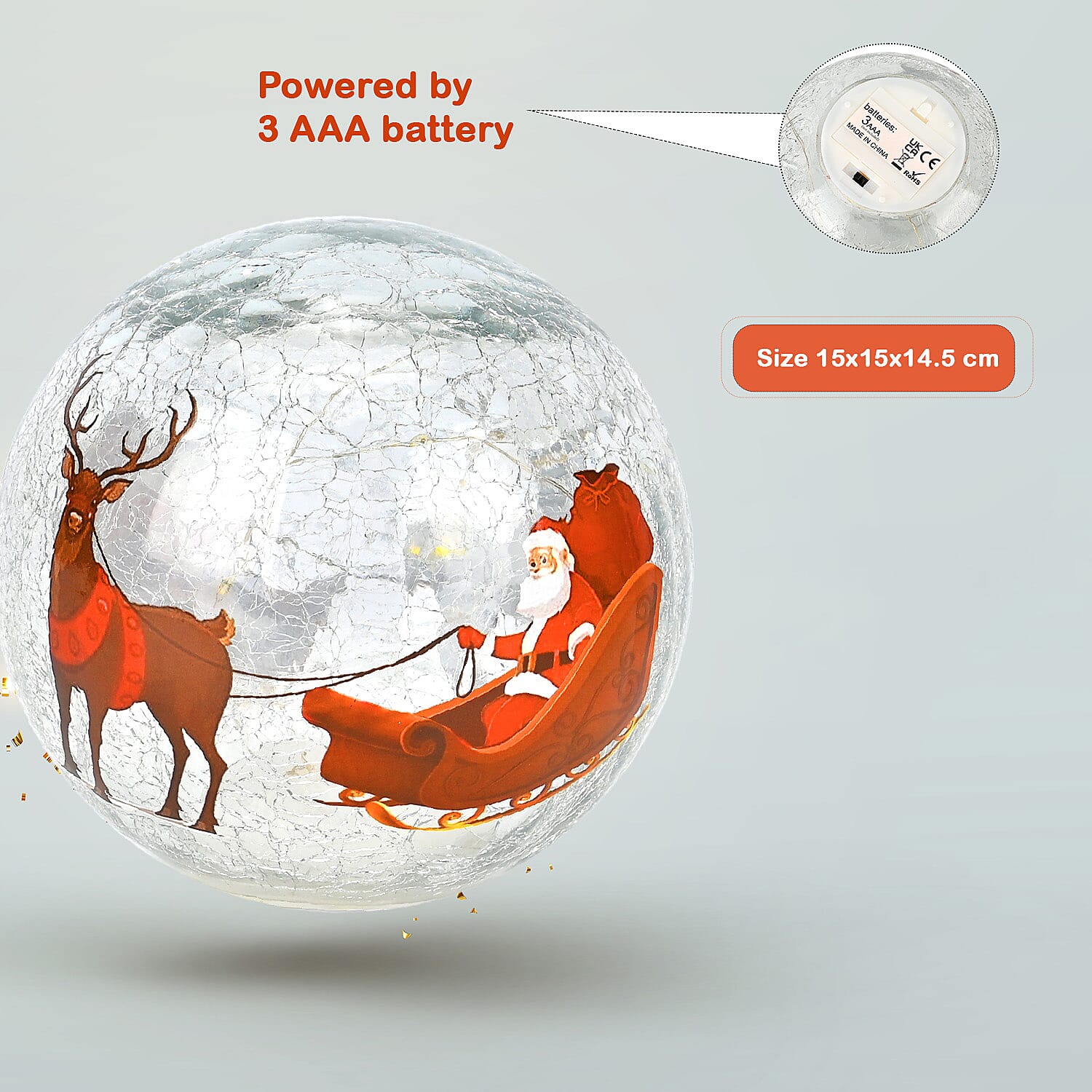 Cracked Glass Sphere Table Lamp with Santa Claus & Sleigh Pattern (Size 15x15x14 Cm) - Multi