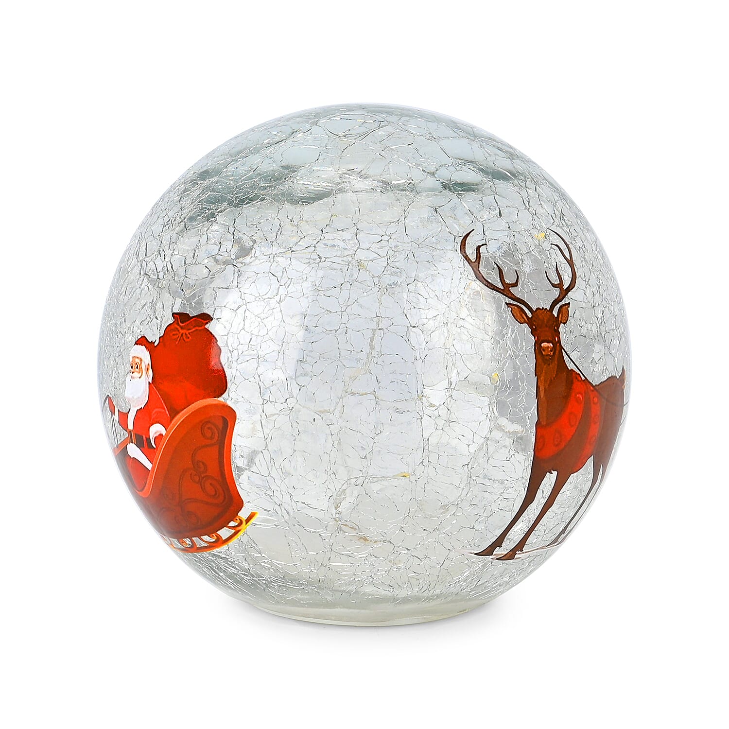 Cracked Glass Sphere Table Lamp with Santa Claus & Sleigh Pattern (Size 15x15x14 Cm) - Multi