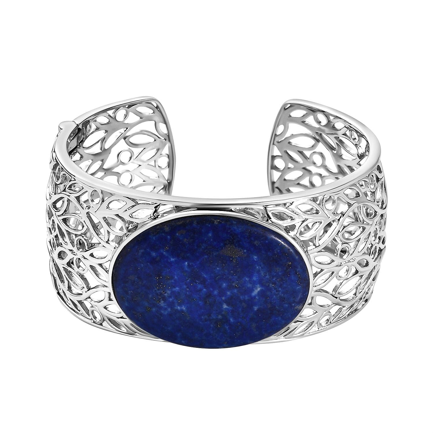 One Time Deal- Lapiz Lazuli Solitaire Cuff Bangle (Size 7.5)  77.28 Ct.