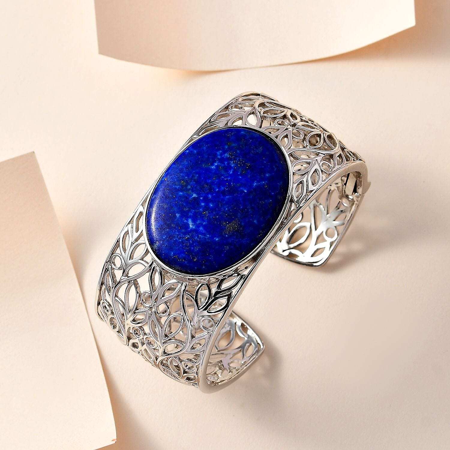 One Time Deal- Lapiz Lazuli Solitaire Cuff Bangle (Size 7.5)  77.28 Ct.