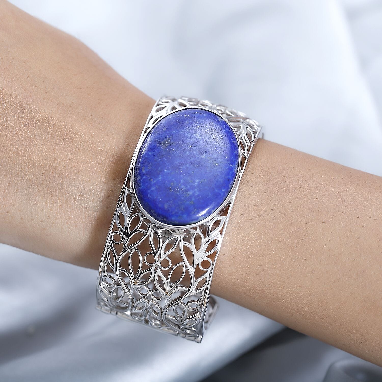 One Time Deal- Lapiz Lazuli Solitaire Cuff Bangle (Size 7.5)  77.28 Ct.