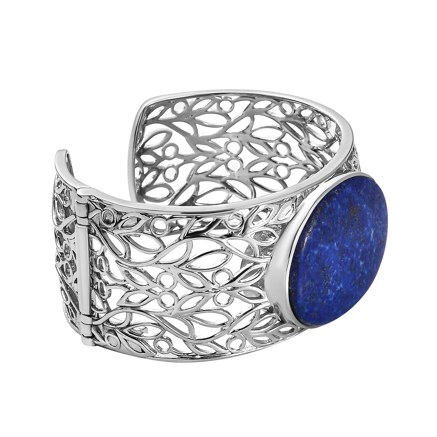 One Time Deal- Lapiz Lazuli Solitaire Cuff Bangle (Size 7.5)  77.28 Ct.