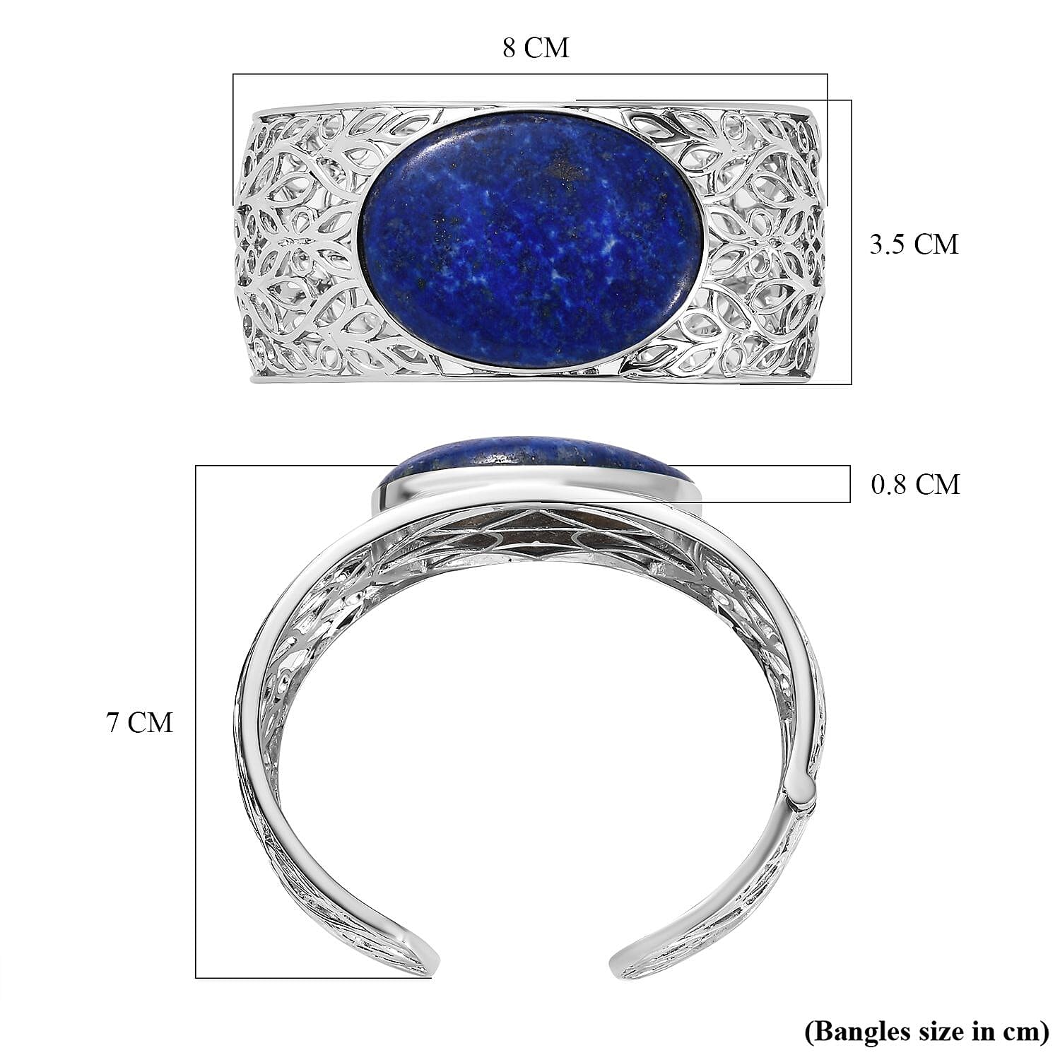 One Time Deal- Lapiz Lazuli Solitaire Cuff Bangle (Size 7.5)  77.28 Ct.