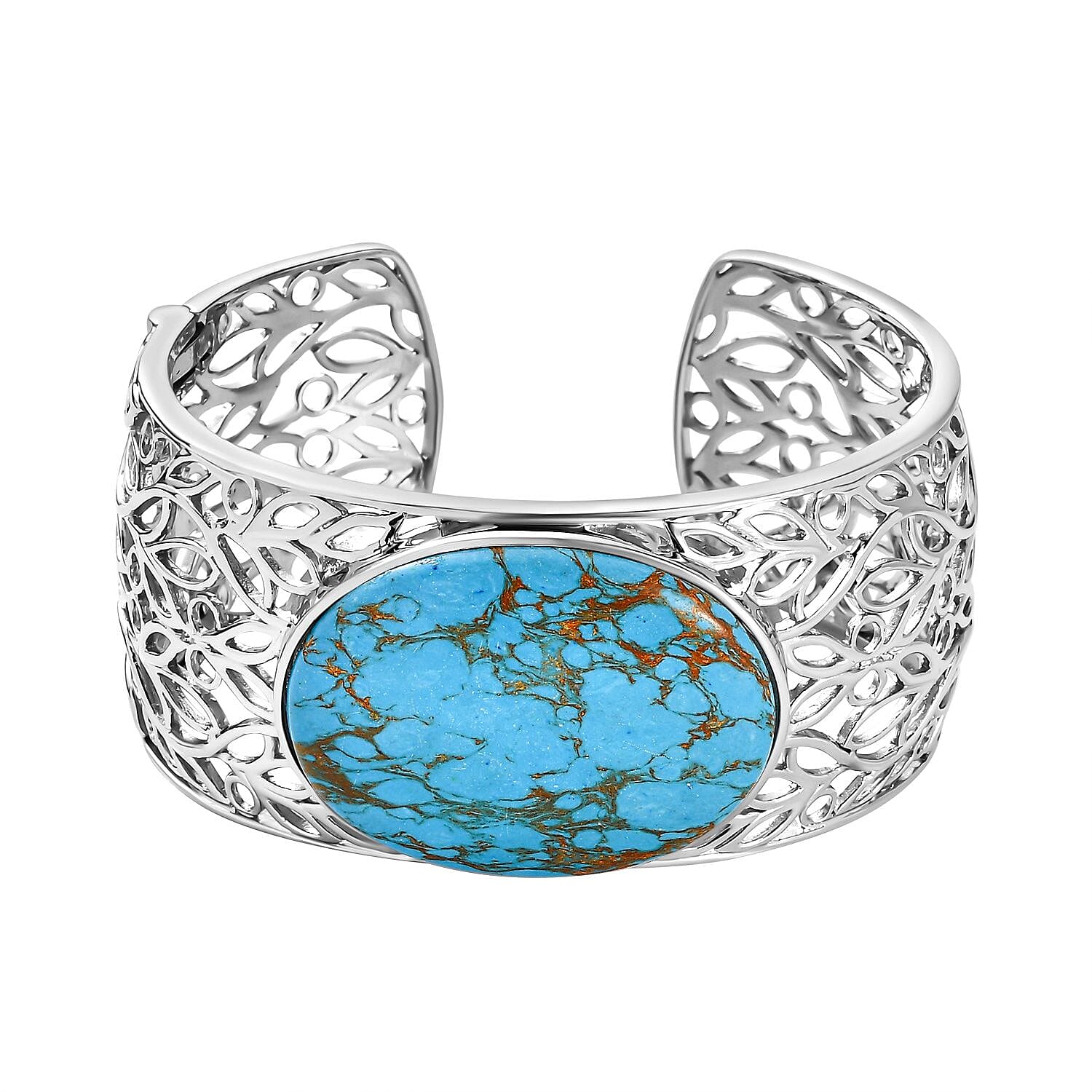 One Time Deal-Blue Copper MojaveTurquoise Solitaire Bangle (Size 7.5)  52.97 Ct.