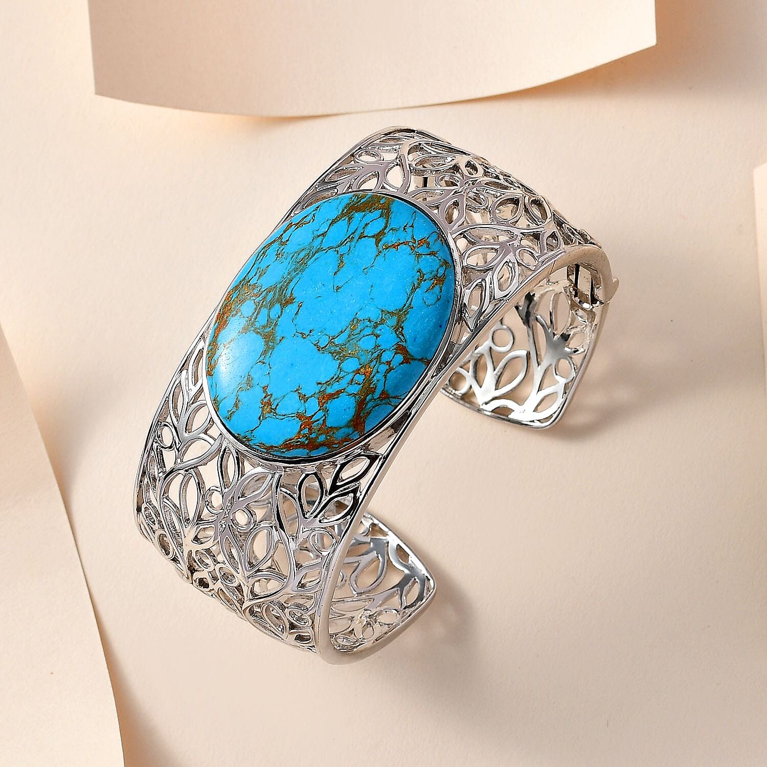 One Time Deal-Blue Copper MojaveTurquoise Solitaire Bangle (Size 7.5)  52.97 Ct.