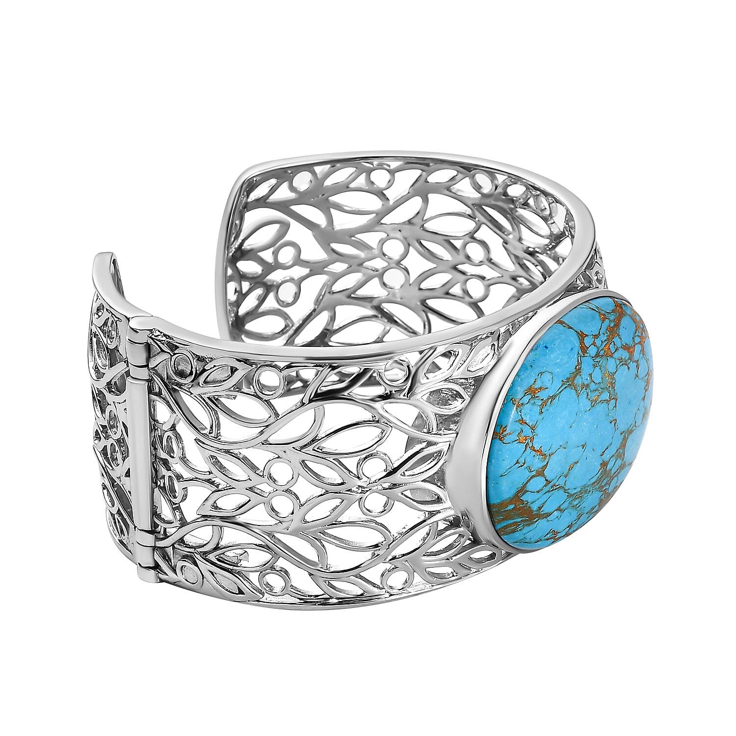 One Time Deal-Blue Copper MojaveTurquoise Solitaire Bangle (Size 7.5)  52.97 Ct.