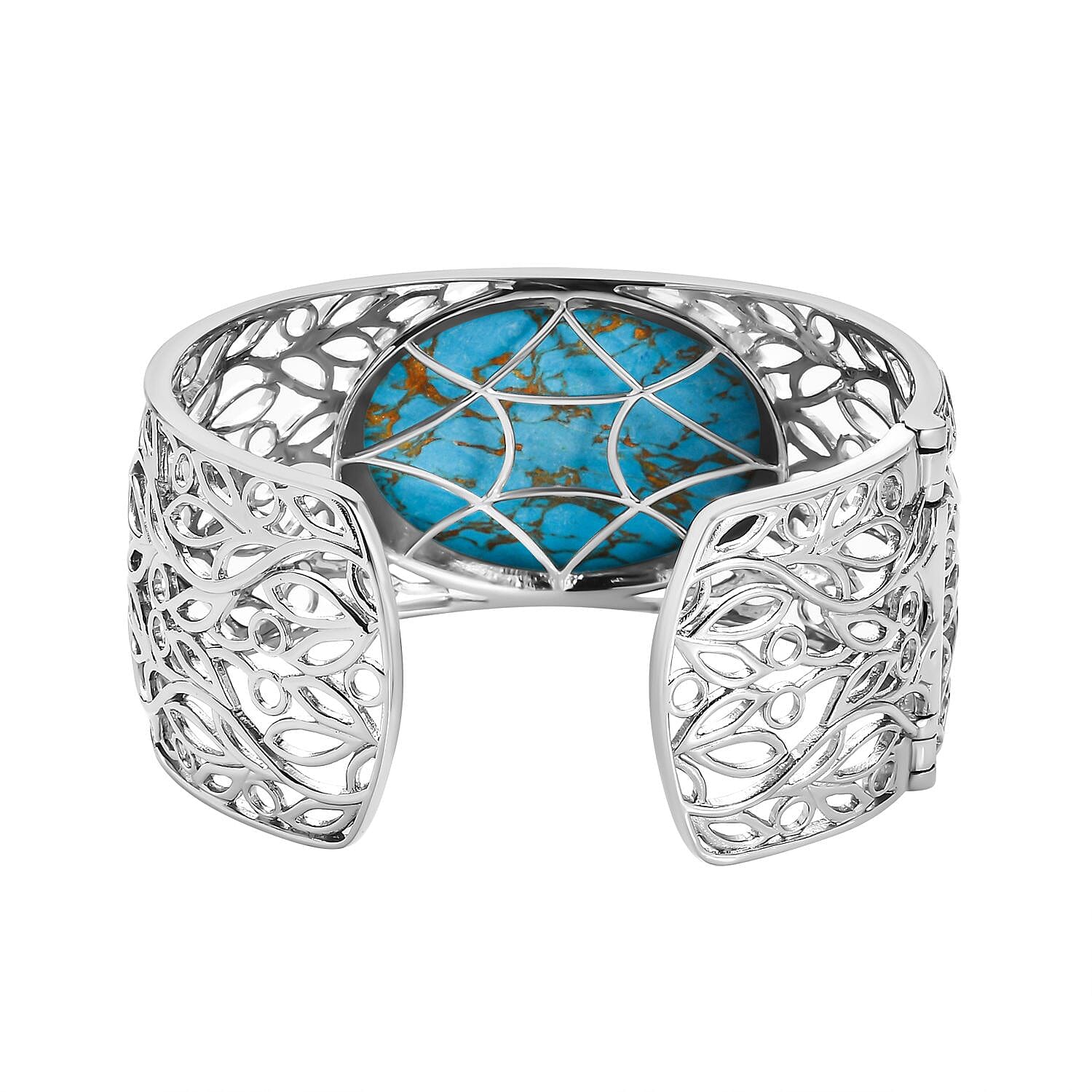 One Time Deal-Blue Copper MojaveTurquoise Solitaire Bangle (Size 7.5)  52.97 Ct.