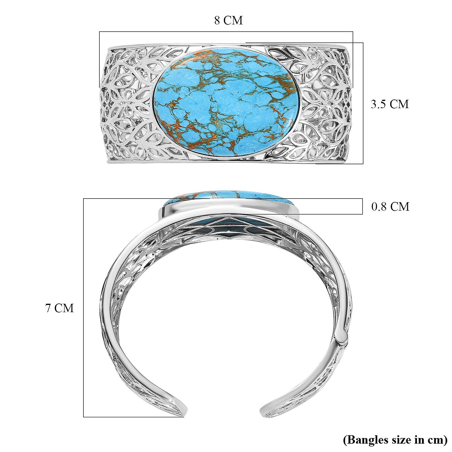 One Time Deal-Blue Copper MojaveTurquoise Solitaire Bangle (Size 7.5)  52.97 Ct.