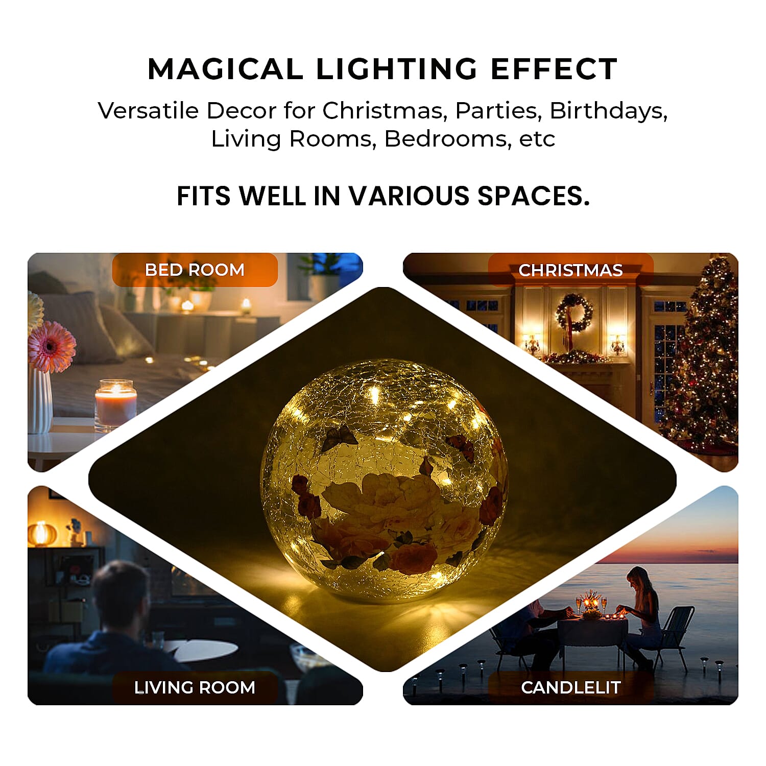 Cracked Glass Sphere Floral & Butterfly Pattern LED Copper Wire Table Lamp (10L) - Multi (Battery - 3XAAA Inc.)