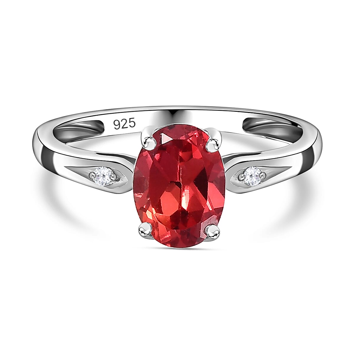 Lab Created Padparadscha Sapphire & Natural Zircon Ring in Platinum Overlay Sterling Silver 1.81 Ct.