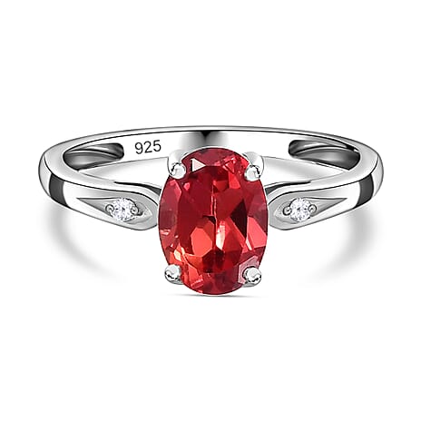 Lab Created Padparadscha Sapphire & Natural Zircon Ring in Platinum Overlay Sterling Silver 1.81 Ct.