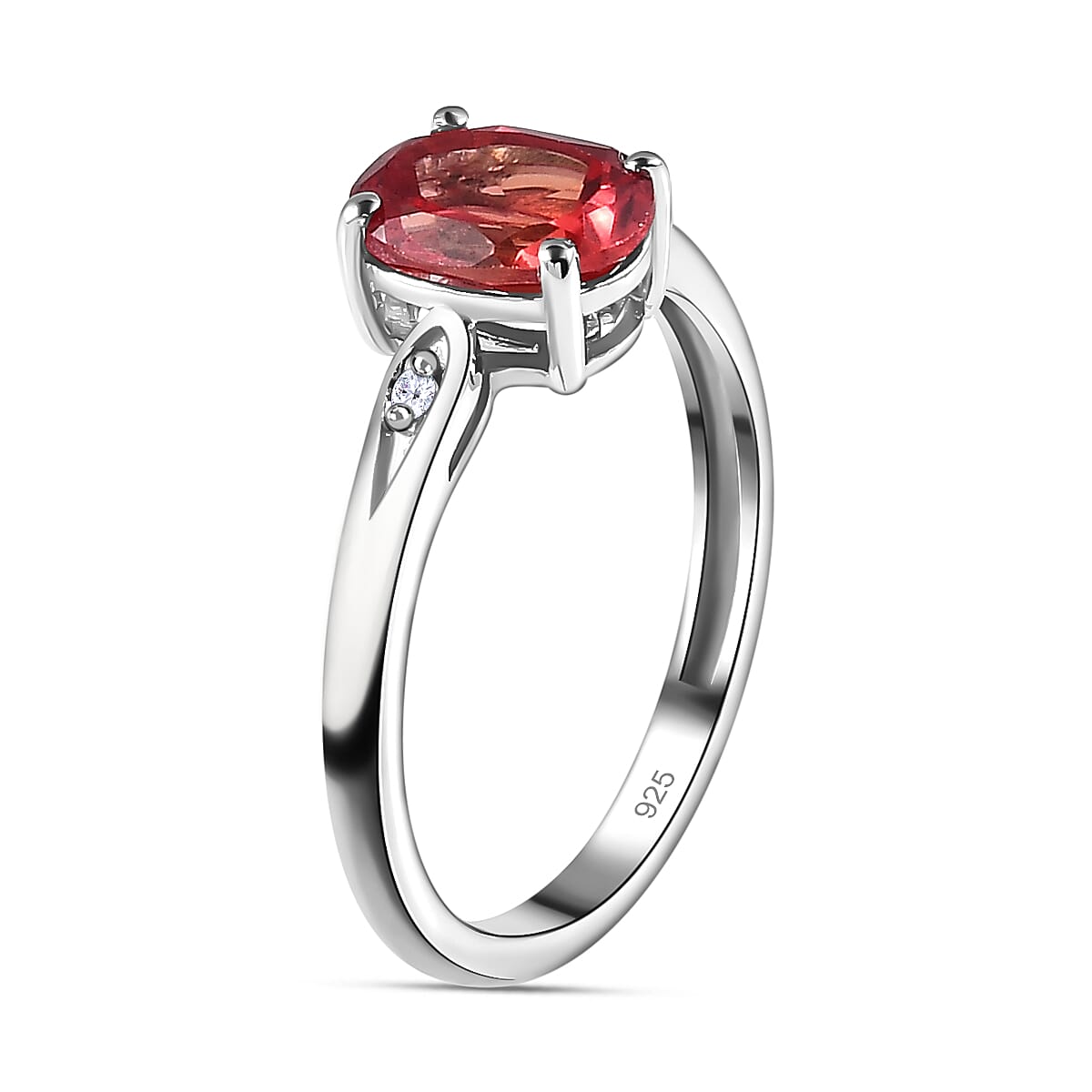 Lab Created Padparadscha Sapphire & Natural Zircon Ring in Platinum Overlay Sterling Silver 1.81 Ct.