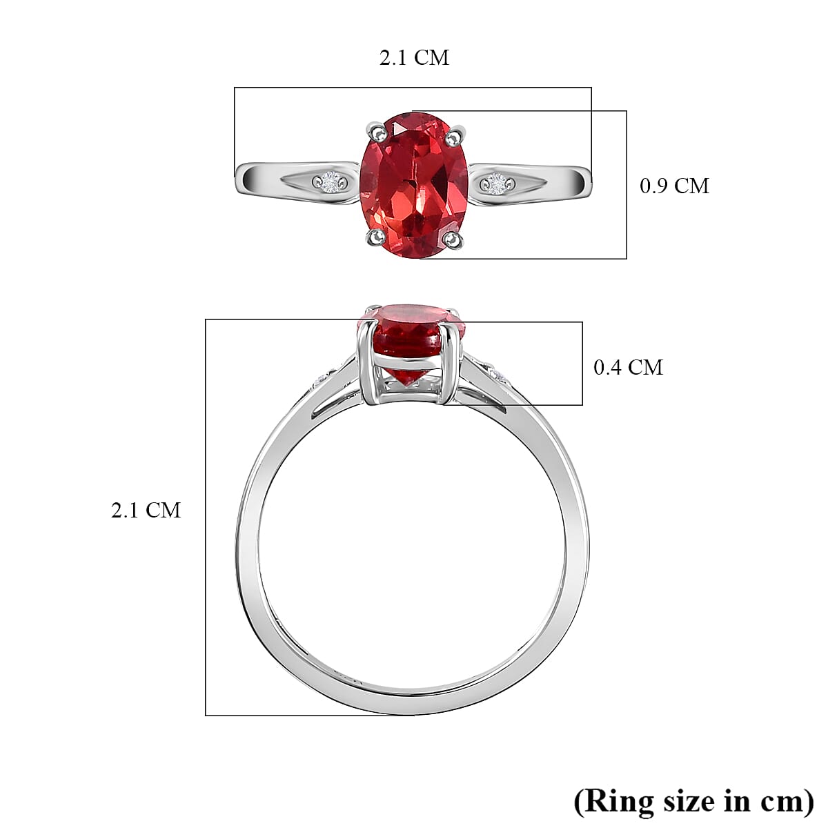 Lab Created Padparadscha Sapphire & Natural Zircon Ring in Platinum Overlay Sterling Silver 1.81 Ct.