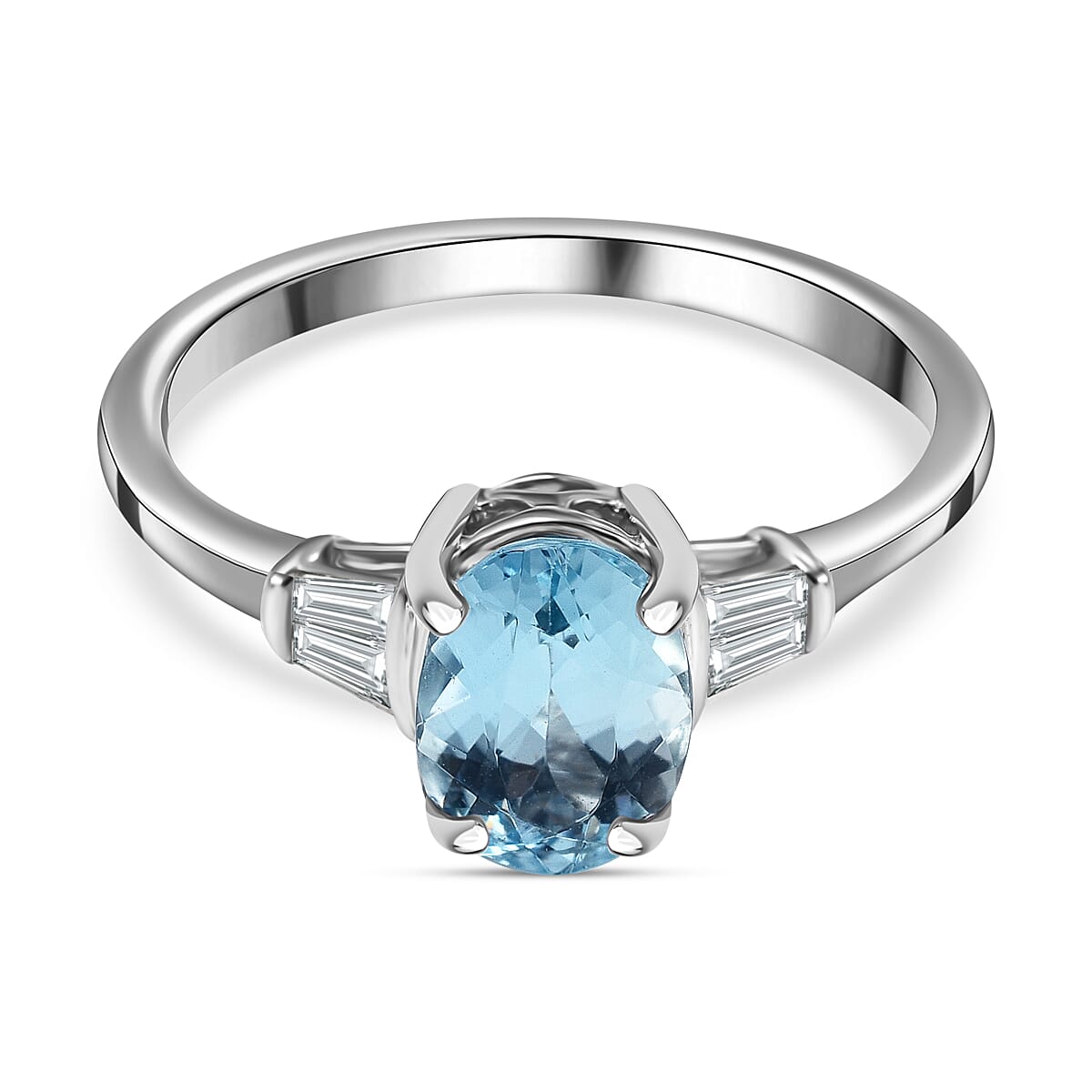 900 Platinum AAAA Santa Maria Aquamarine (Oval 1.25 Cs) and Diamond (VS-I1-F-G) Ring 1.40 Ct.