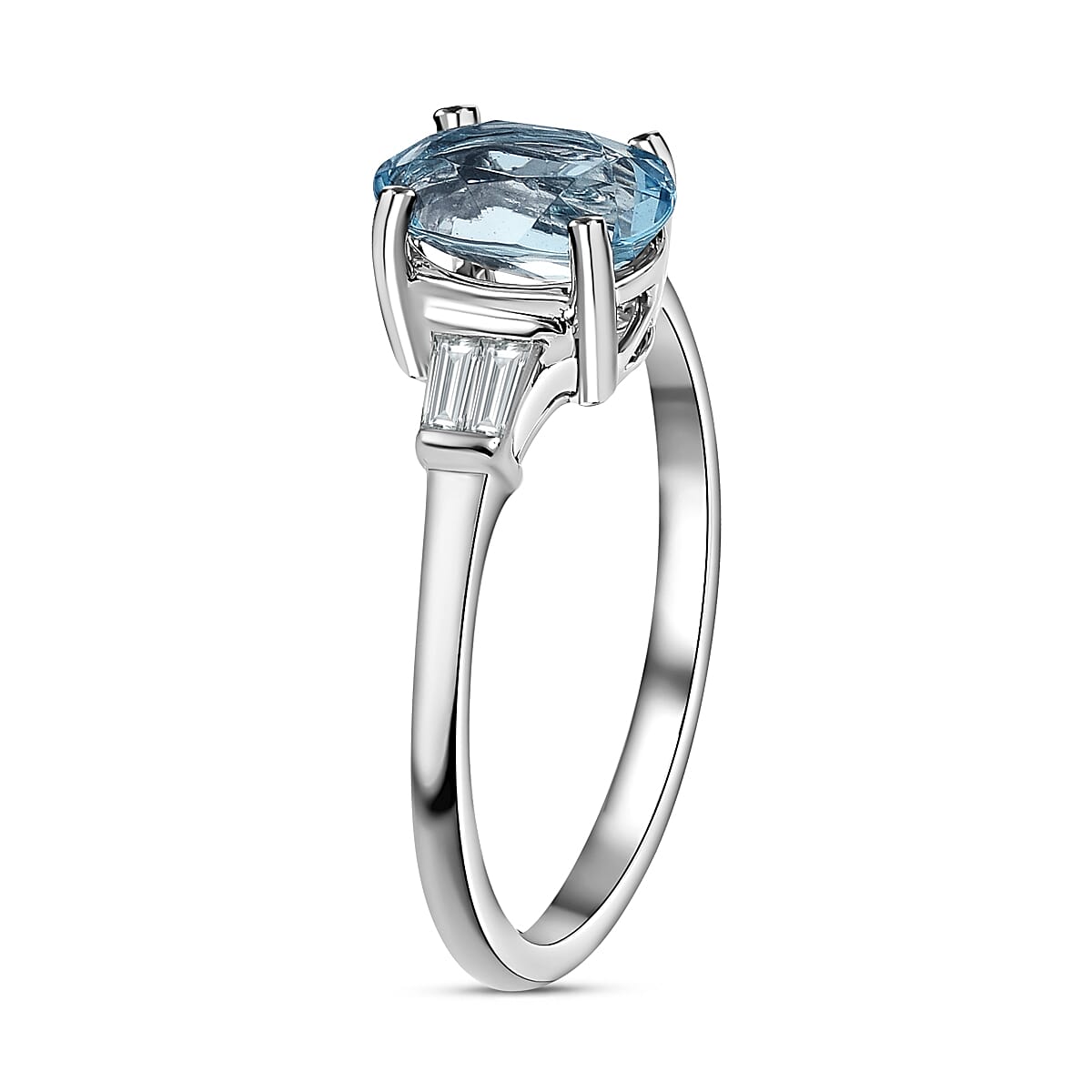 900 Platinum AAAA Santa Maria Aquamarine (Oval 1.25 Cs) and Diamond (VS-I1-F-G) Ring 1.40 Ct.