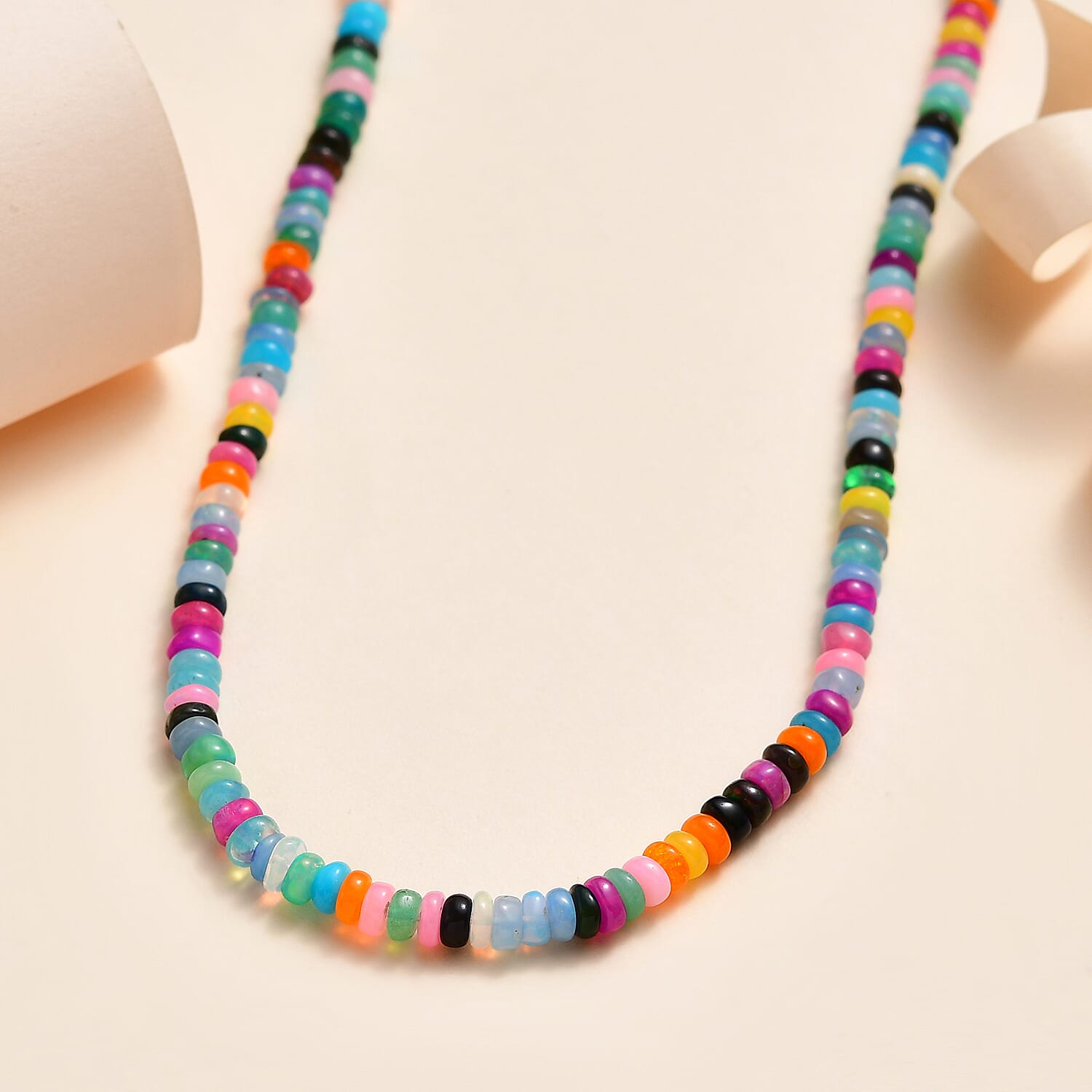 Closeout Deal - 9K Yellow Gold Multi Opal Beads Necklace (Size - 18) 40.56 Ct