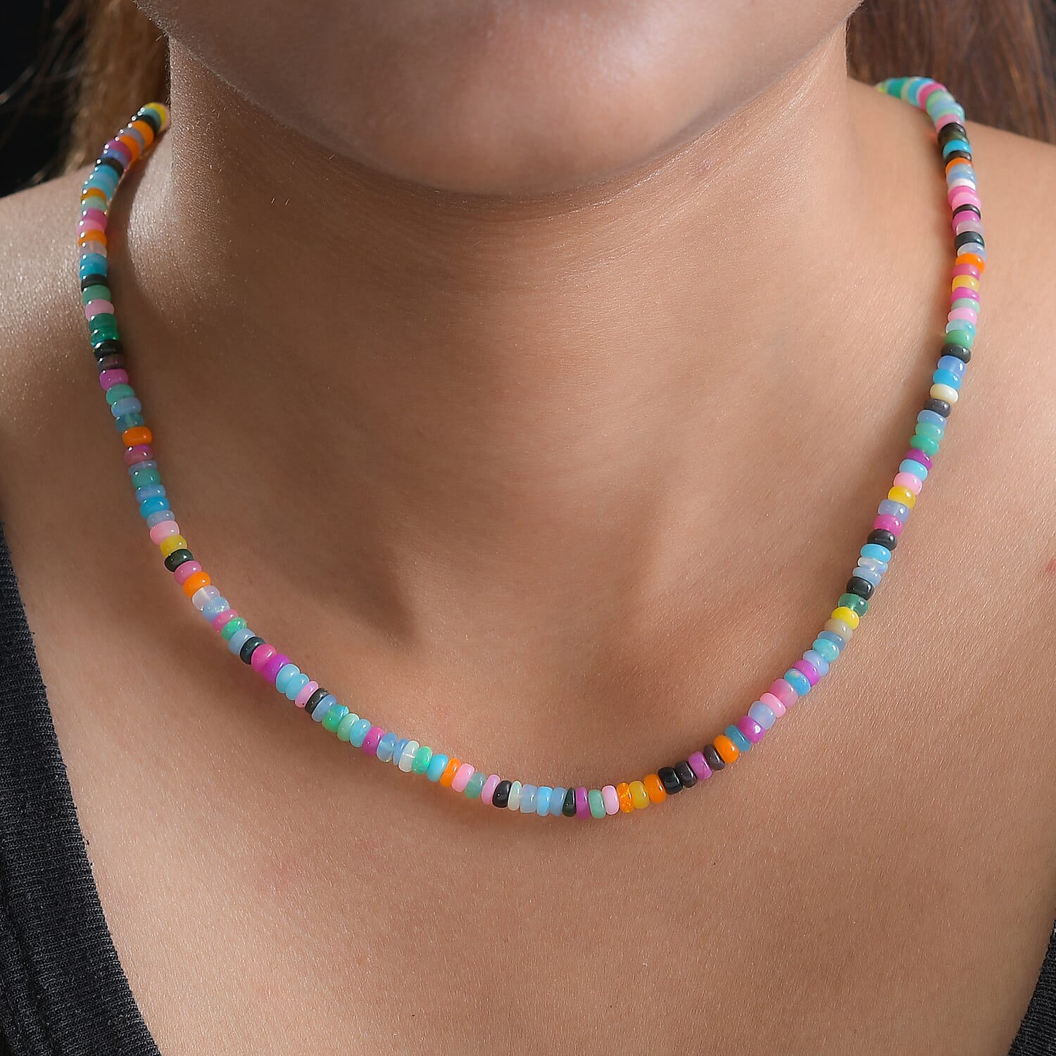 Closeout Deal - 9K Yellow Gold Multi Opal Beads Necklace (Size - 18) 40.56 Ct