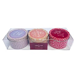 Latham & Hall Pack of 3 Scented Tin Candles - Butterscotch Candle, Blue Cedar & Fig and Rosemary & Sage